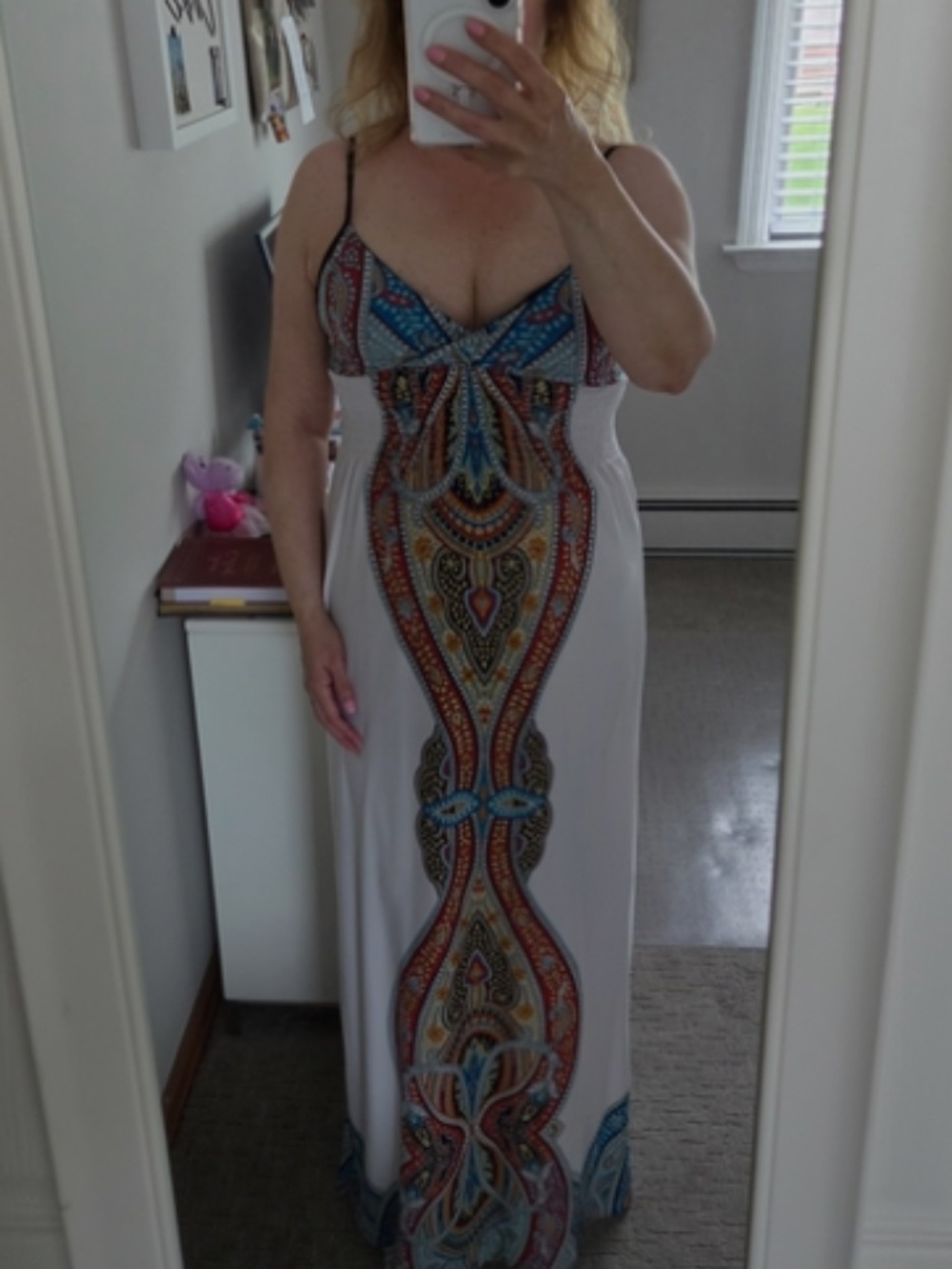 Snap White Maxi Dress with Multicolor Paisley Print (size M)